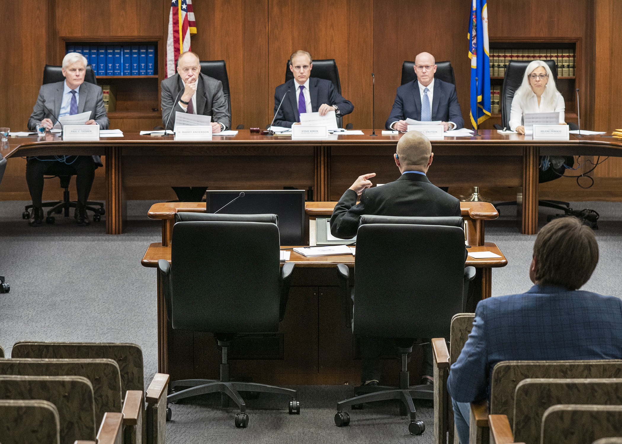 The State Canvassing Board listens Nov. 29 to State Elections Director David Maeda review the results of the 2022 General Election. Photo by Catherine J. Davis